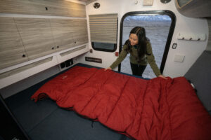 Setting up your sleeping bag in Bean Trailer cabin