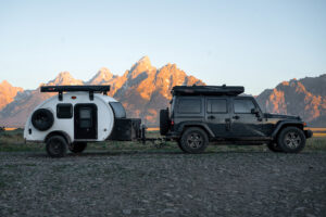 Jeep Towing a Bean Trailer in the Grand Tetons.