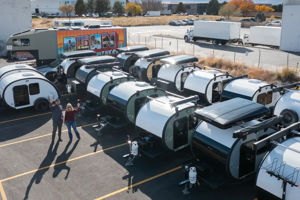 dozens of Bean Trailers parked at the factory