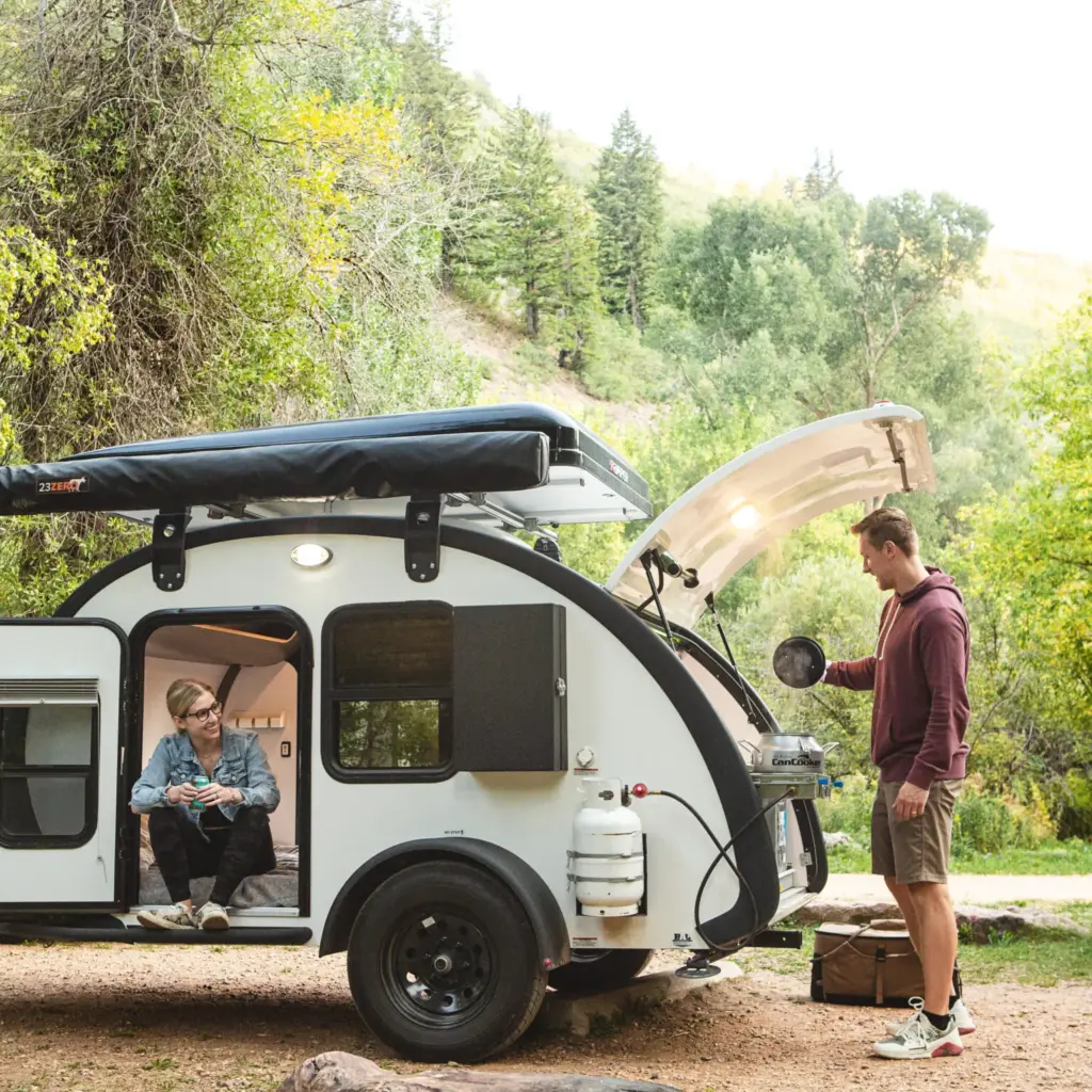 Bean Trailer camping in utah using a cancooker