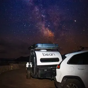 Bean Trailer at night with the milky way in the sky
